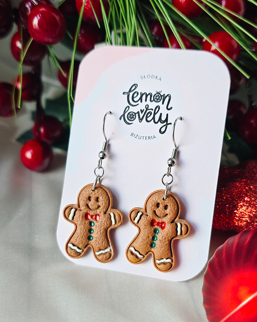 kolczyki z masy plastycznej Pan pierniczek kolczyki małe bigle otwarte