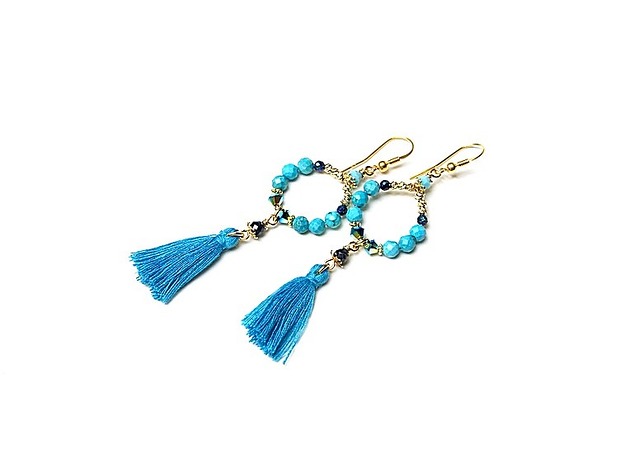 kolczyki z kamieniami Kolczyki Wianki boho  /blue lagoon/