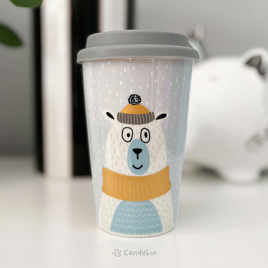 kubki Kubek porcelanowy z pokrywką silikonową Słodki Misiu 400 ml - uroczy prezent
