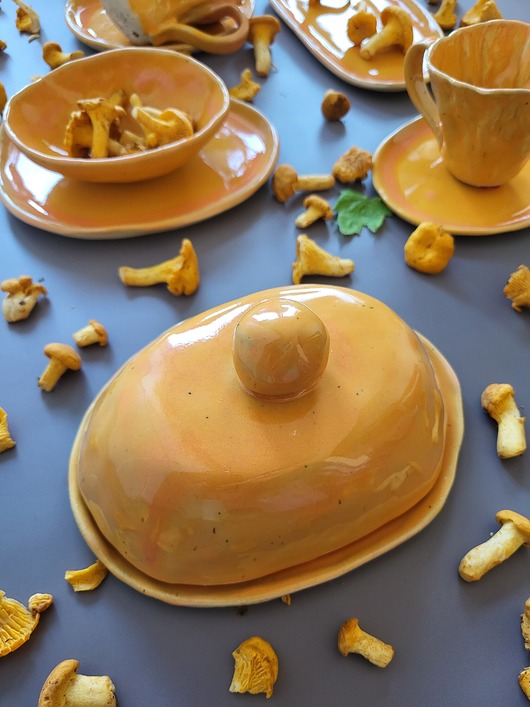 kuchnia - różne Żółta ceramiczna maselniczka 100% handmade