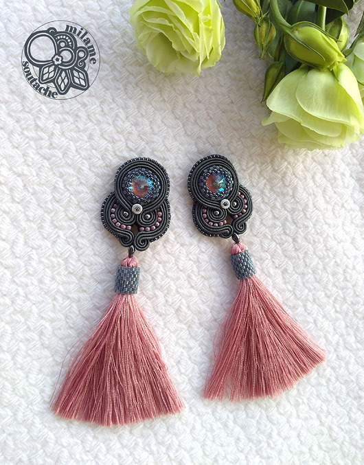 Kolczyki sutasz Classic Boho Rose'n'Gray Milame Soutache