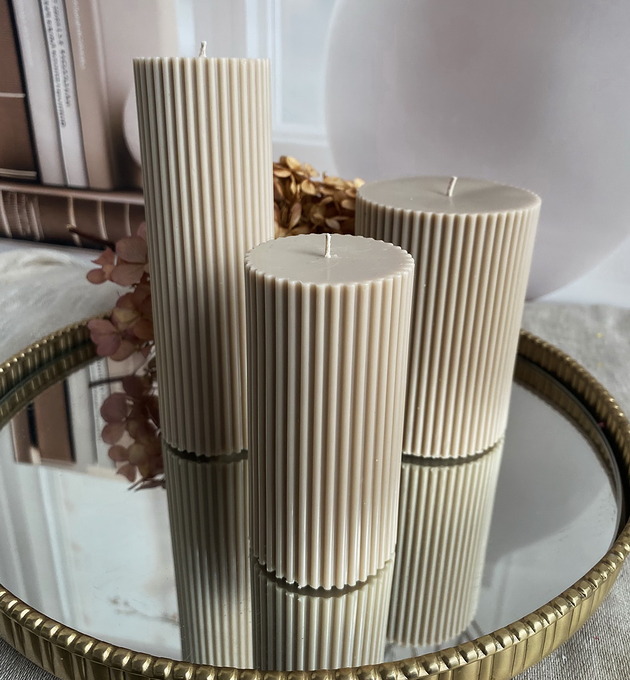 świeczniki i świece Komplet trzech świec ekologicznych sojowych dekoracyjnych "Linea"