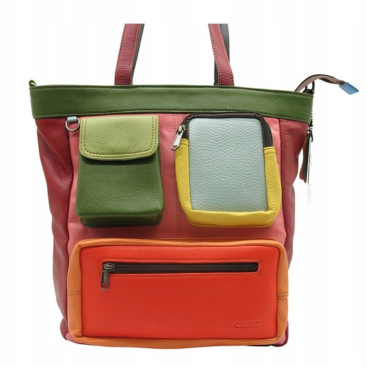 torby na ramię Torebka damska, duża, pojemna, kieszenie, mieści A4, skórzana, OLIVKA