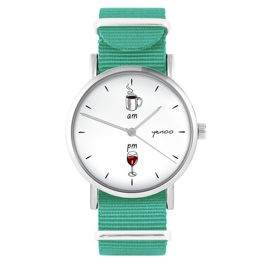 zegarki damskie Zegarek - Kawa i wino - turkusowy, nylonowy