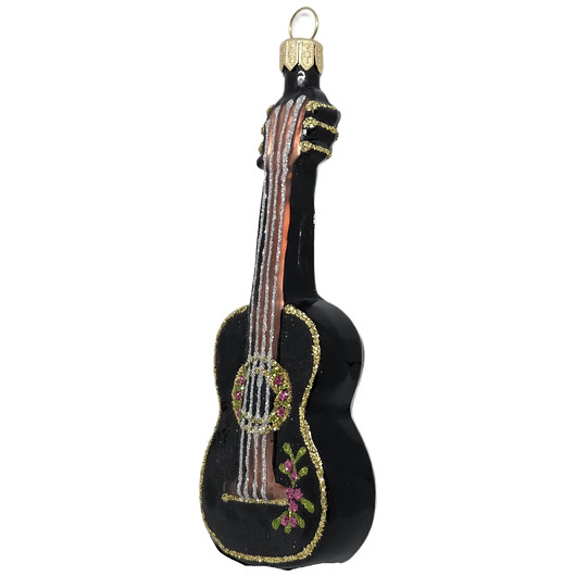 bombki Ręcznie malowana szklana bombka czarna gitara ze złotymi akcentami