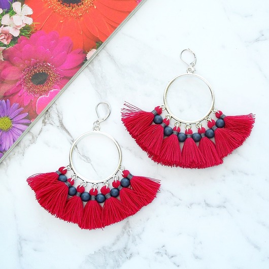 kolczyki chwosty  Kolczyki z chwostami Boho Big - Cherry