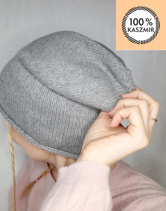 czapki damskie Kaszmirowa czapka- czapka z kaszmiru 100% szara gładka