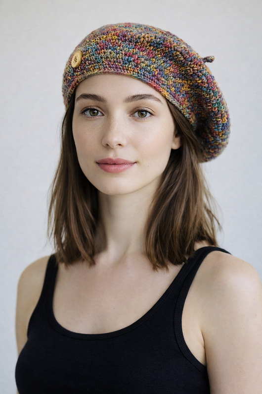 czapki damskie Wiosenny beret damski z antenką ręcznie robiony bawełna one size
