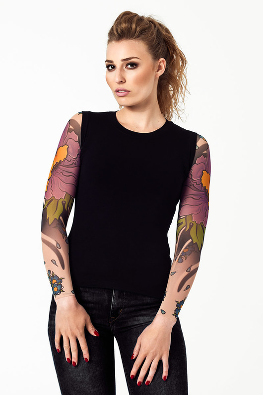 Czarny tank top damski z tatuażami Violet Peony dirrtytown clothing