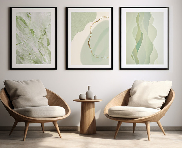 grafiki i ilustracje Zestaw grafik  w kolorze szałwii 50x70 cm