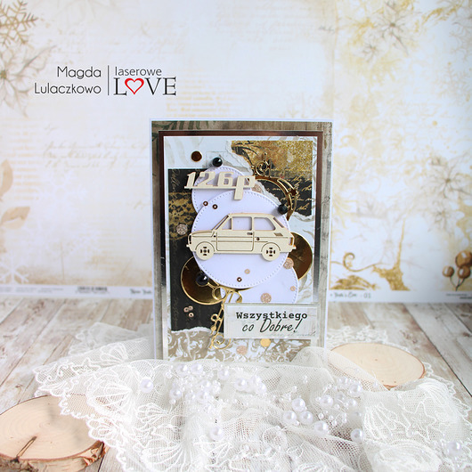 kartki scrapbooking Męska kartka urodzinowa z fiatem 126p