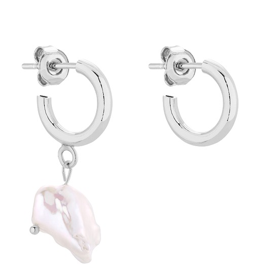 kolczyki srebrne Srebrne asymetryczne półkola S z naturalną perłą