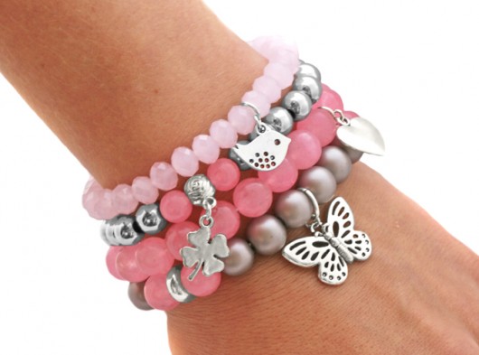 Jade,crystal,hematite & pearl in pink & gray. Lavoga