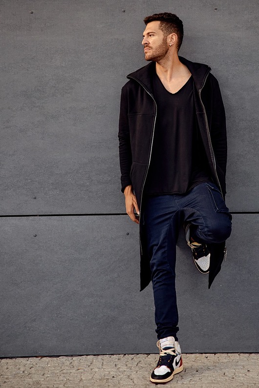 bluzy męskie Długi płaszcz EXPRESS czarny