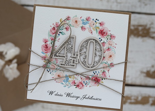 kartki scrapbooking Rustykalna kartka z okazji 40. rocznicy ślubu - jubileuszowa