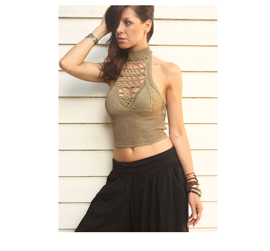 topy damskie Oliwkowy top handmade
