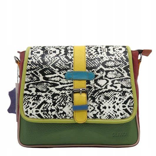 torby na ramię Torebka damska klasyczna na ramię skórzana pojemna klapka wzór OLIVKA