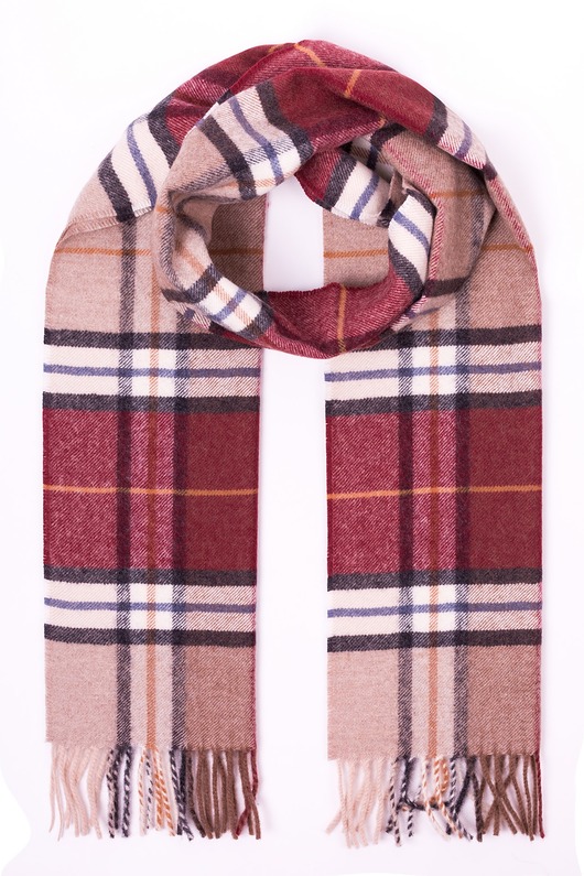 tuby i kominy Szalik szal Męski WEŁNA bordowy w kratkę