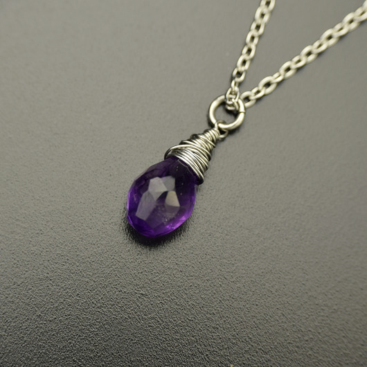 wisiory Krótki naszyjnik kropla ametyst wire wrapping