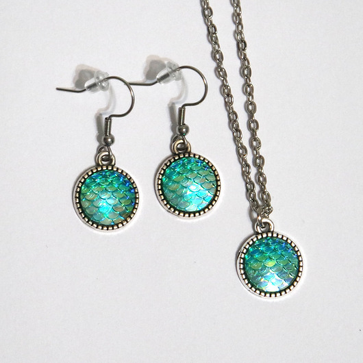 komplet biżuterii Komplet - Łuski turkusowe