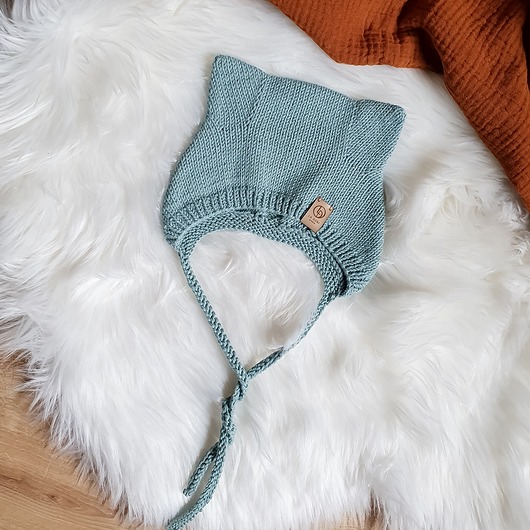czapki dziecięce Bonetka kotek KITTY BONNET duck blue