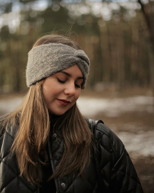 czapki damskie ALPACZINA opaska 100% alpaka szara