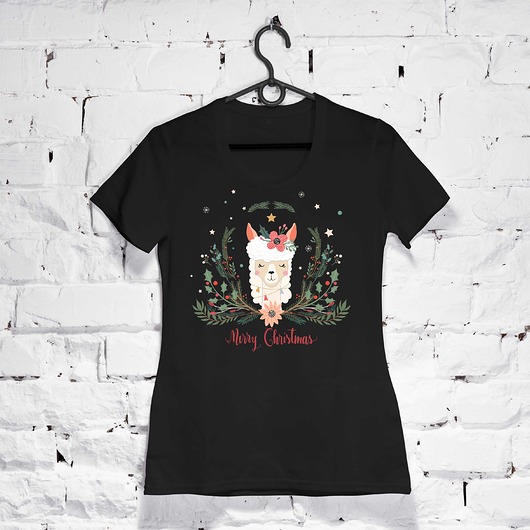 t-shirt damskie Koszulka damska organiczna Lama Christmas