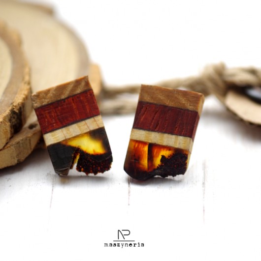 Wood&Amber Kolczyki Padouk/Jesion Maszyneria