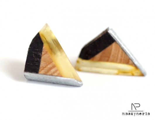 Wood&Amber Kolczyki Geometryczne Dąb Cyprys Maszyneria