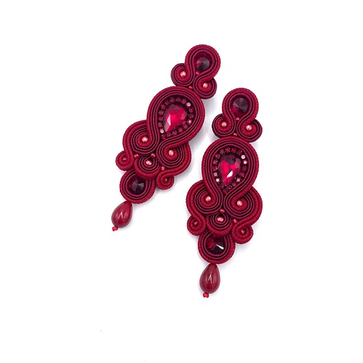 kolczyki soutache Kolczyki sutasz bordowe Keira wieczorowe eleganckie z kryształkami