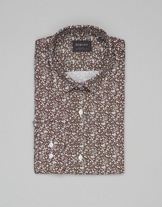 koszule męskie Koszula Calimera 00658 długi rękaw brązowa slim fit