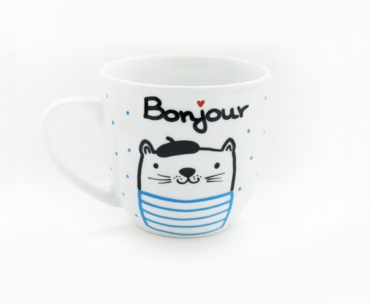 Bonjour z kotem- XL kubek porcelanowy  miamilu