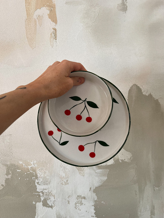 miski i misy Zestaw prezentowy Talerz + Miseczka w wisienki