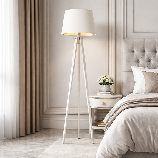 lampy podłogowe Nowoczesna lampa podłogowa CURACAO GOLD lampa stojąca drewniany trójnóg