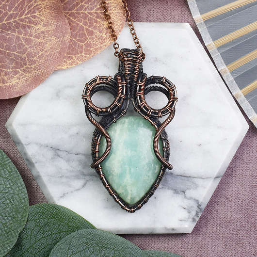wisiory Miedziany wisiorek wire wrapping z amazonitem #530