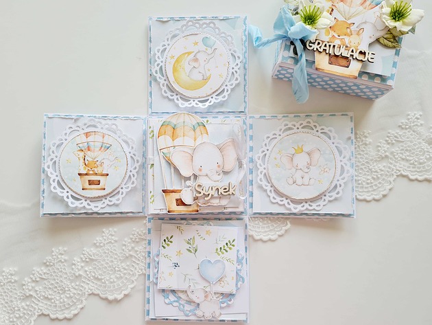 kartki scrapbooking Exploding box , kartka  narodziny dziecka, chrzest