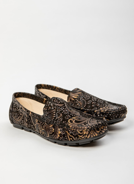 półbuty damskie Skórzane mokasyny Zapato model 001 czarny etniczny
