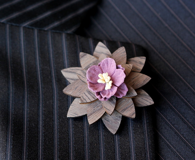 spinki do mankietów Drewniana elegancka wpinka do garnituru LAWENDA
