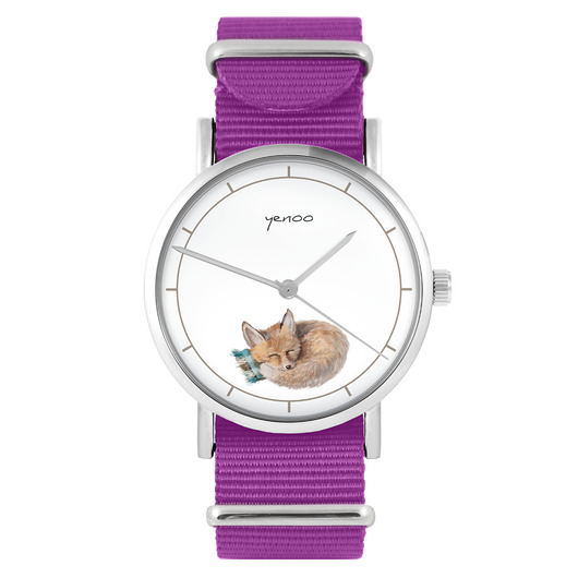 zegarki damskie Zegarek - Lisek - amarant, nylonowy