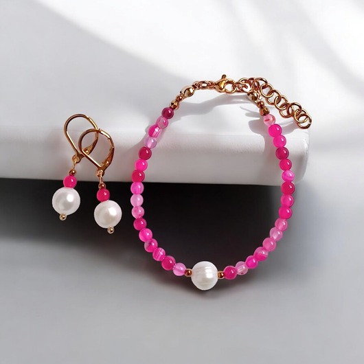 komplet biżuterii RAZEM TANIEJ! bransoletka & kolczyki : fuchsia & pearl collection