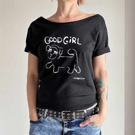 t-shirt damskie Good Girl Black White Czarny oversize