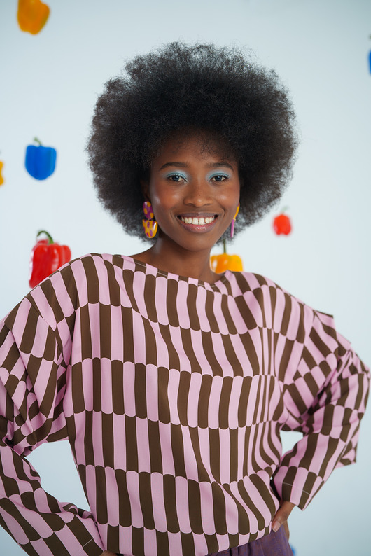 bluzki z długim rękawem damskie Bluzka Vibrant Stripes róż/brąz