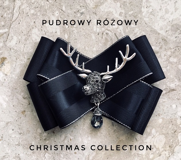 Brosza z Reniferem, kryształem i cyrkoniami Pudrowy Różowy