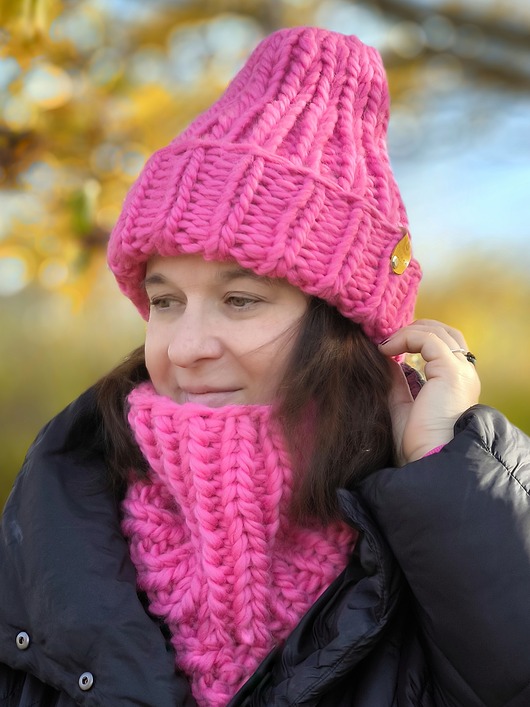 czapki damskie Różowy komplet zimowy czapka i komin Peruvian WOOLY