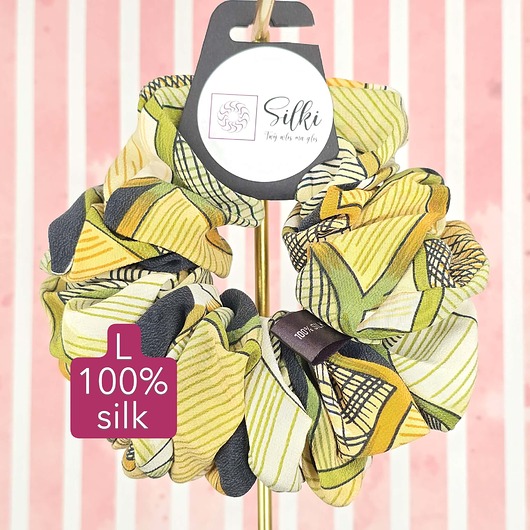 gumki do włosów L średnia gumka do włosów jedwab naturalny scrunchie zielona żółta