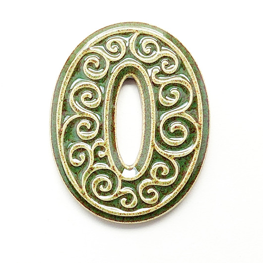 napisy dekoracyjne i tabliczki Ceramiczny numer mieszkania, cyfra 0 zielono-brązowa