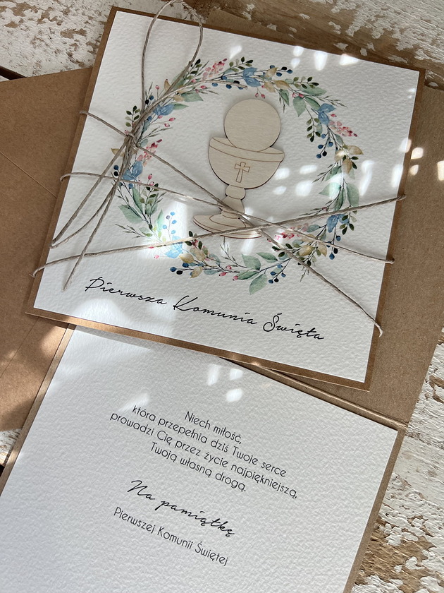 kartki na komunię Kartka na komunię - pamiątka komunii ręcznie robiona Prezent