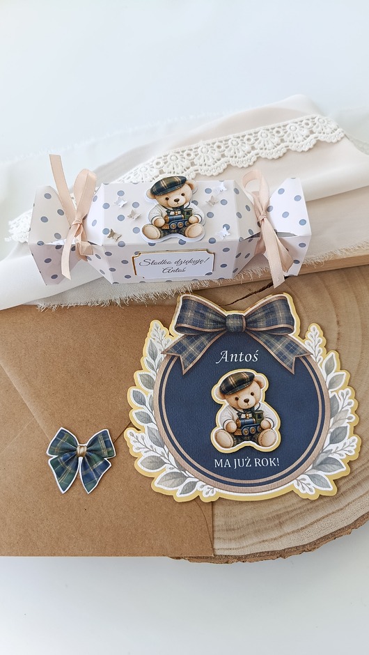 kartki scrapbooking MIŚ Z LOKOMOTYWĄ  zaproszenie + podziękowanie