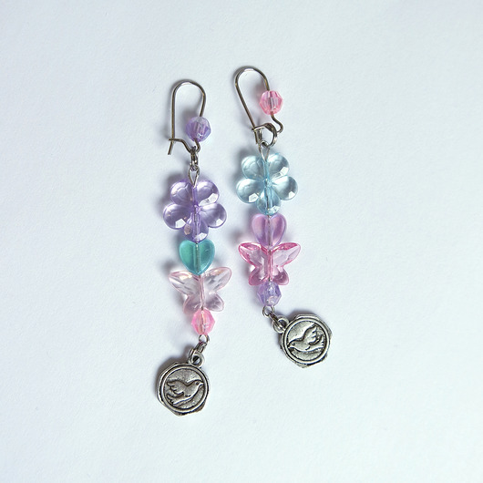 kolczyki - inne Kolczyki - Ptaszki, koraliki, pastelowe