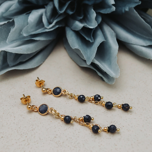 kolczyki pozłacane Długie kolczyki z szafirami, złote kolczyki z  szafirem, SREBRO 925